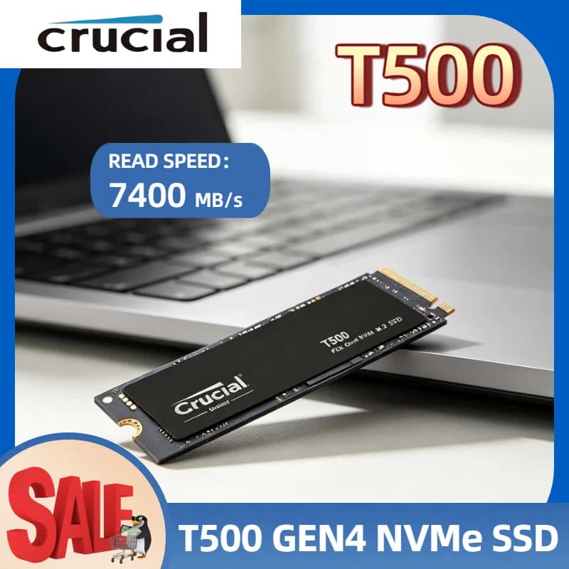 قرص صلب داخلي كروشيال T500 بسعة 500 جيجابايت/1 تيرابايت PCIe Gen4 NVMe M.2 SSD بسرعة 7300 ميجابايت/ثانية للألعاب، لسطح المكتب والكمبيوتر المحمول OEM أصلي برو