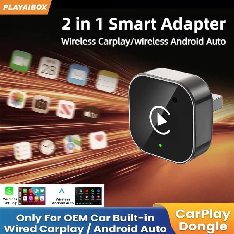 محول 2 في 1 لاسلكي، كاربلاي وأندرويد أوتو، يو اس بي دونجل، صندوق ذكي صغير، تشغيل فوري، واي فاي 5 جيجاهرتز، بلوتوث، لجيب، أودي، ام جي، كيا، فولكس فاجن