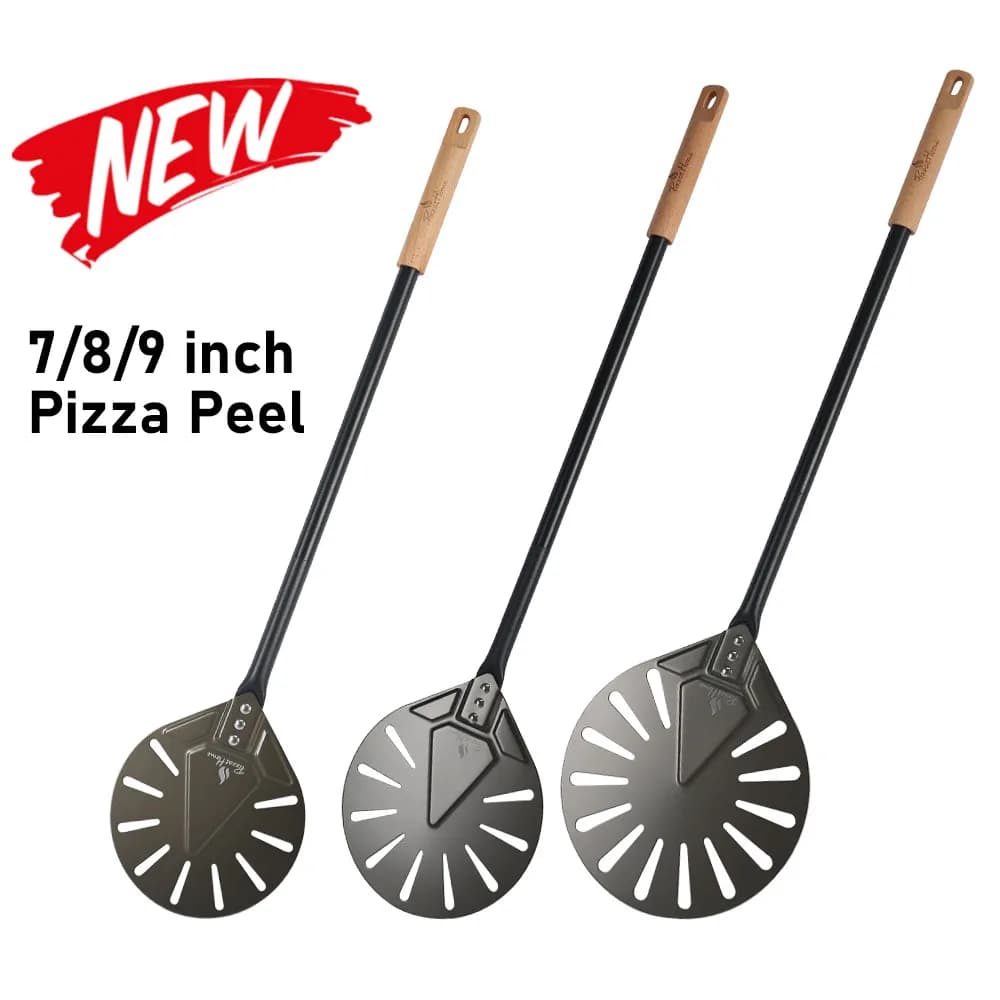 Onilini مجرفة بيتزا مثقبة من الصلب المؤكسد 7/8/9 بوصة، مقبض من سبائك الألومنيوم، ملحقات مجداف البيتزا