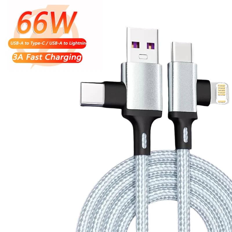 PD 2 in 1 USB A Cable Type C To Lightning Fast Charging Cable For iPhone 16 15 14 13 11Pro Max iPad Xiaomi Huawe Samsung