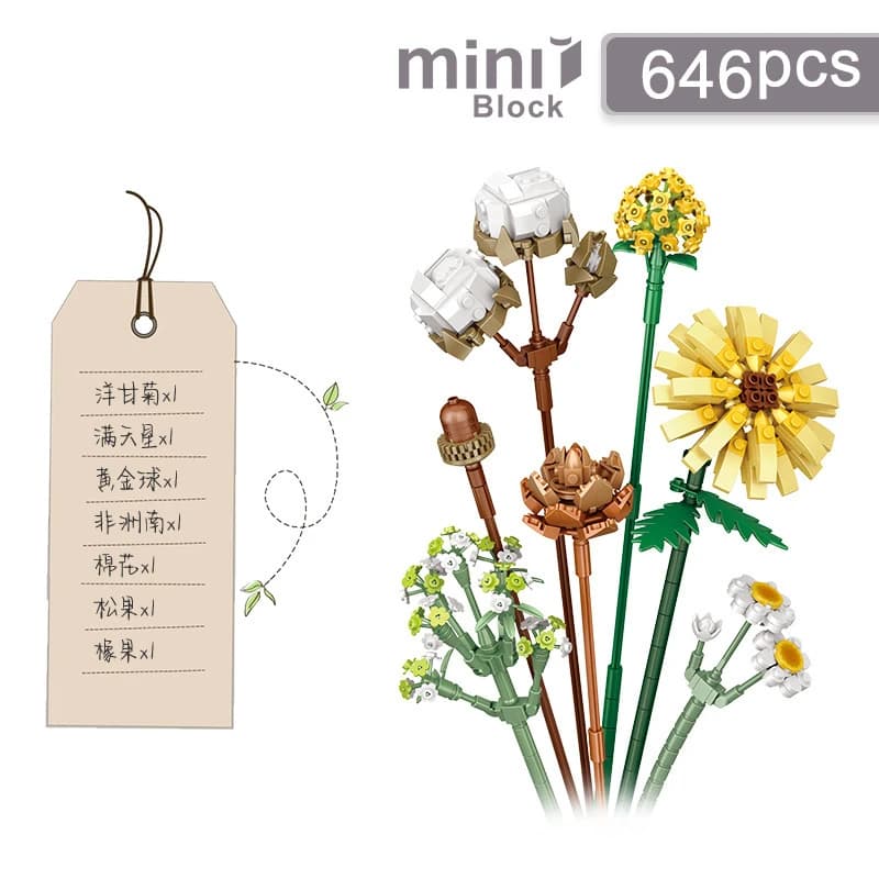 مجموعات بناء كلاسيكية، ورود وزهور وعباد شمس، نموذج طوب صغير، ألعاب بناء للأطفال - 6