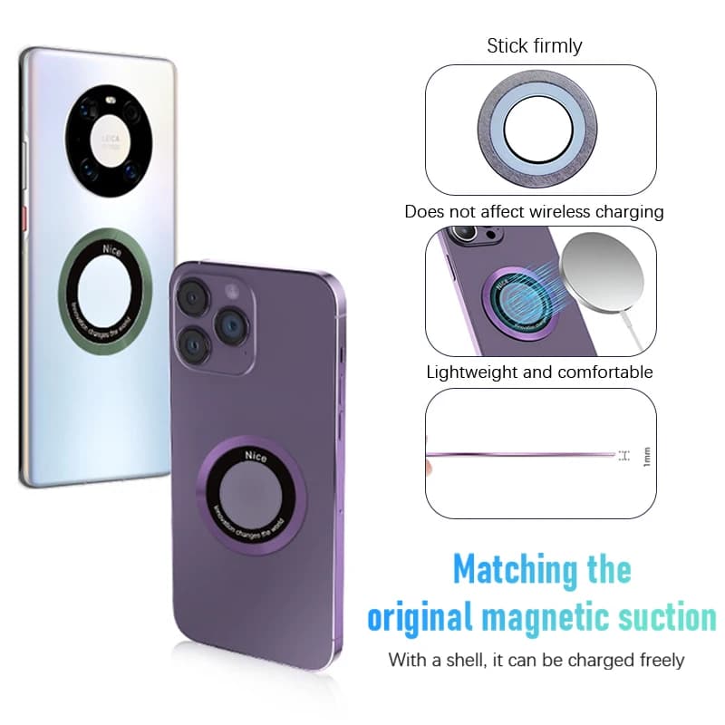 حلقة لوحة مغناطيسية Magsafe ، ملصق معدني عالمي ، ورقة شاحن لاسلكي ، حامل سيارة مغناطيسي ، دعم - 2