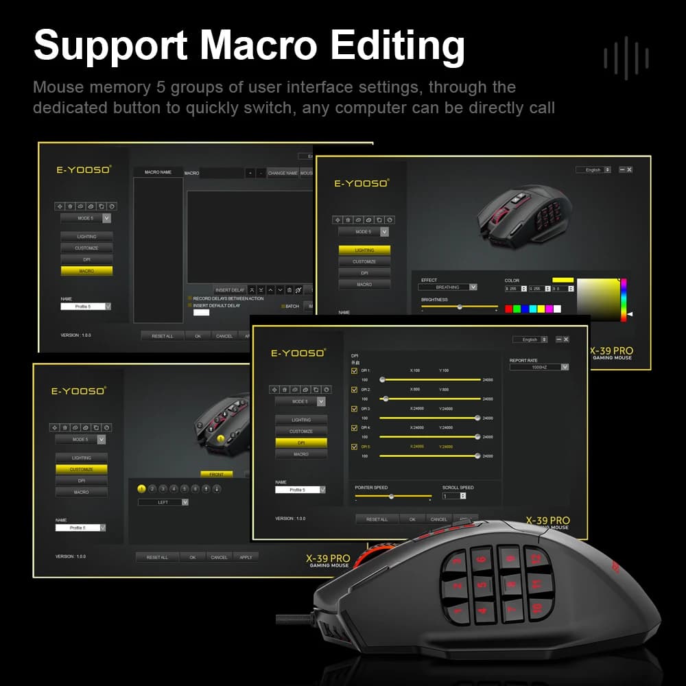 E-YOOSO X-39 USB Wired RGB Gaming Mouse 24000 DPI SG8960 19 buttons programmable game Optical mice for Computer PC Laptop - 4