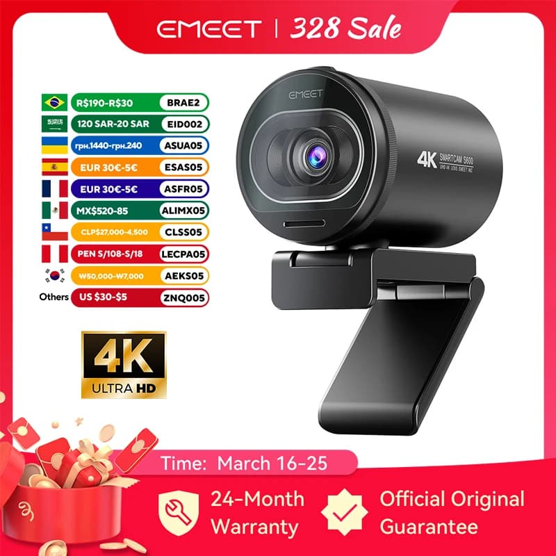 كاميرا ويب 4K، تدفق 1080P، 60FPS، USB، EMEET S600، تركيز تلقائي، كاميرا بث مباشر مع ميكروفون لـ Tiktok/YouTube