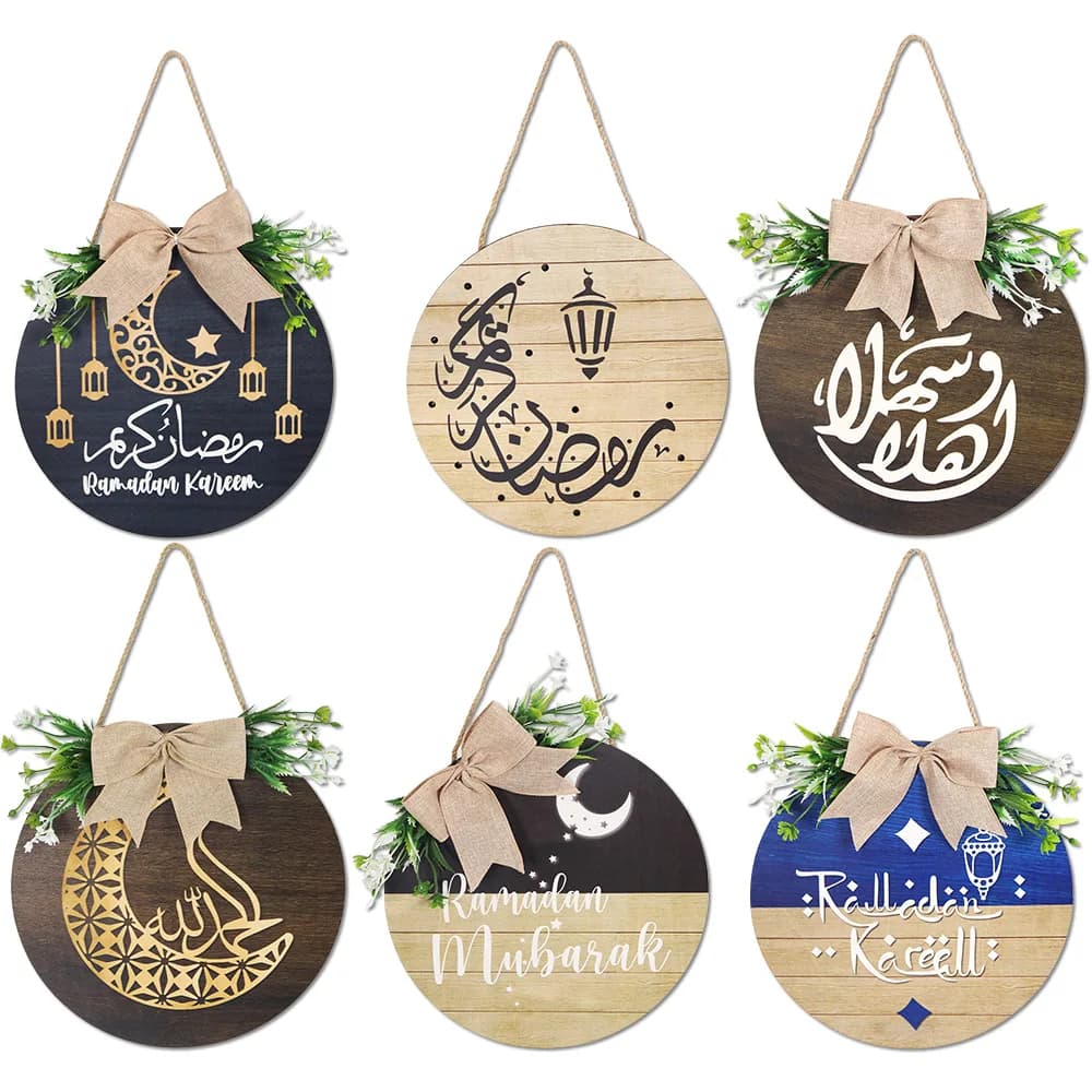 Large Elegant Ramadan Wreath Decorations Ramadan Kareem Round Hanging Door Sign Islam Eid Mubarak Muslim Home Party Supplies - 4