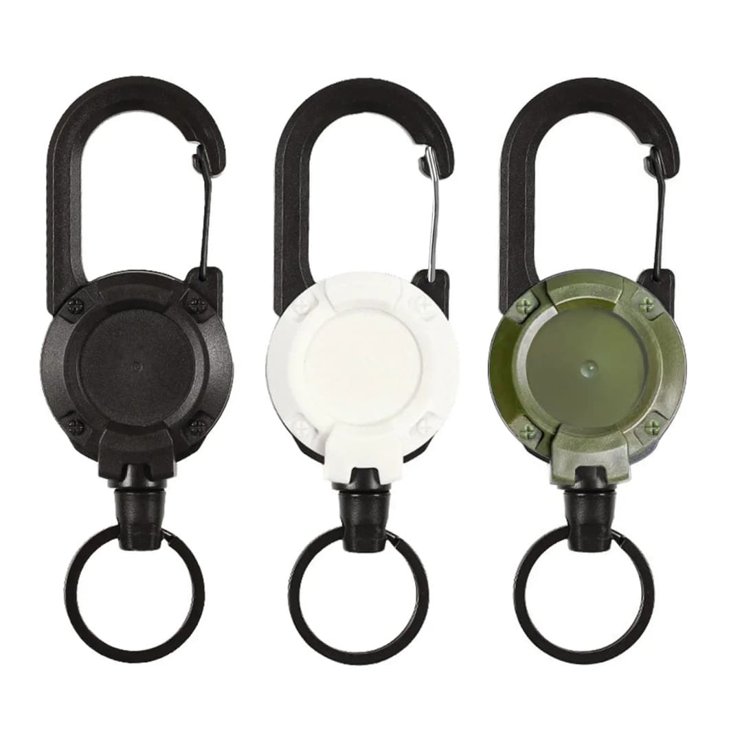 خطاف كارابينر خارجي مشبك حقيبة ظهر حبل سلكي قابل للسحب تلقائياً سلسلة مفاتيح تكتيكية مضادة للسرقة حلقة مفاتيح حزام قابلة للتمديد