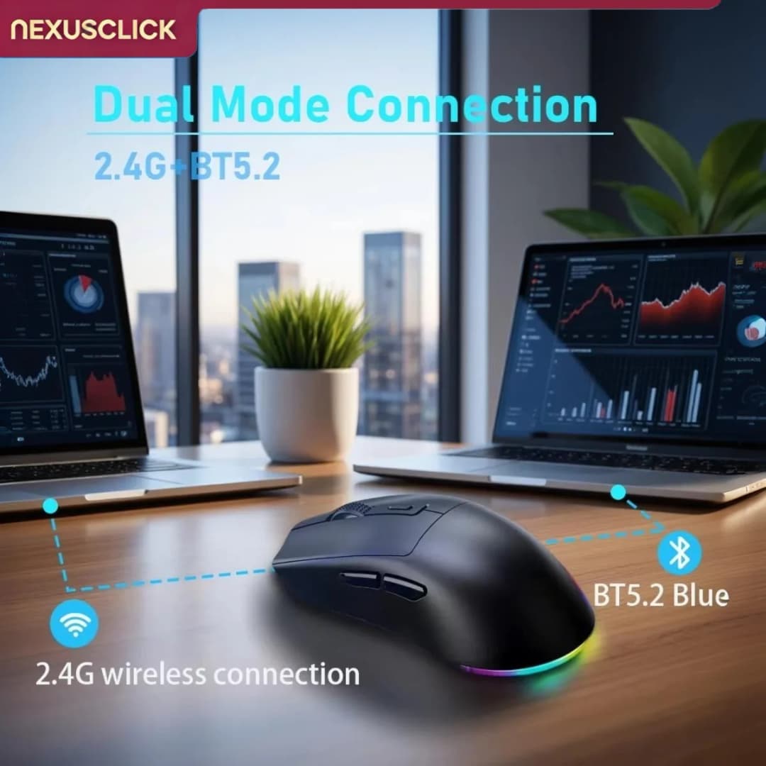 NexusClick Ergonomic Wireless Gaming Mouse,Dual Mode RGB Lightweight Mice with Magnetic Charging Dock Adjustable DPI for Desktop - 6