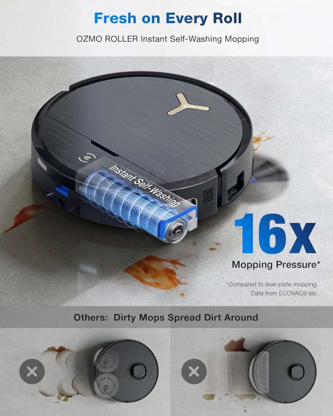 روبوت تنظيف وإمساح إيكوفاكس DEEBOT X9 برو أومني، شفط Blast™ بقوة 16,600 بسكال، مسح ذاتي فوري بأسطوانة OZMO، بدون تشابك - 4
