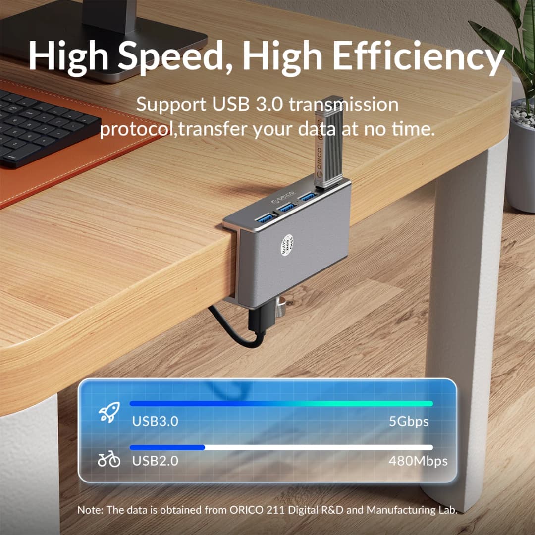 ORICO MH4PU 5GBPS Data Transmission Hub Aluminum 4 Ports USB 3.0 Clip HUB with Power Supply High Speed for MAC OS PC - 5