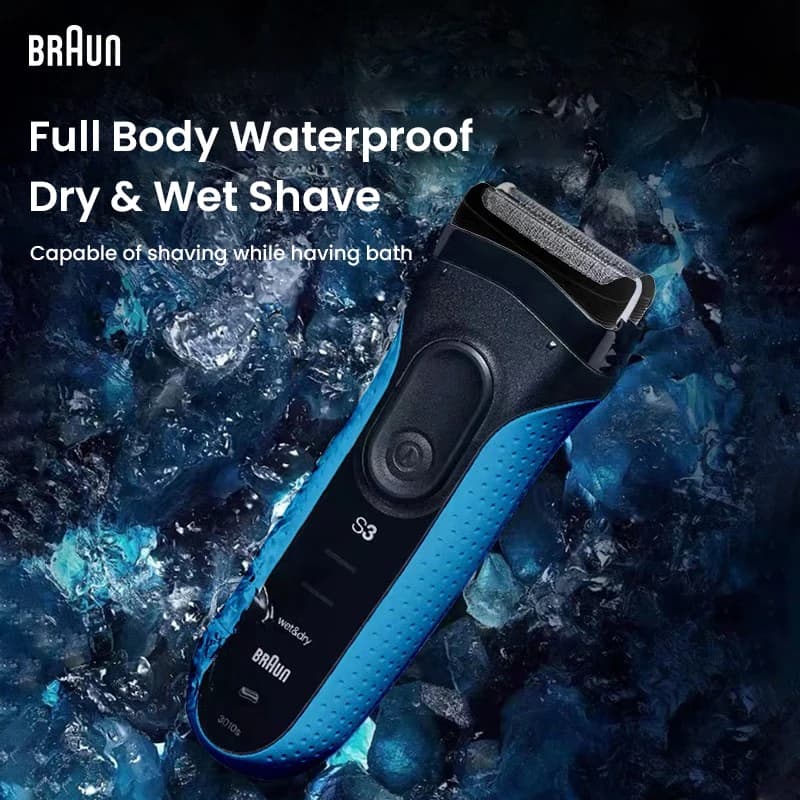 ماكينة حلاقة كهربائية Braun 3010S للرجال قابلة للشحن بثلاث شفرات عائمة للحلاقة الجافة والرطبة بشفرات من الفولاذ المقاوم للصدأ