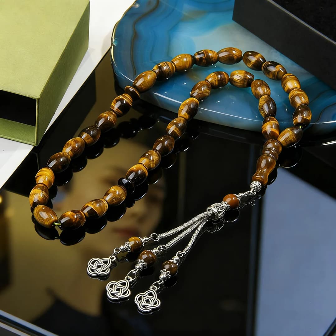 10*14 مللي متر حجر عين النمر الصلاة الحاج الصلاة حبة سوار-مناسبة للصلاة اليومية- يأتي مع علبة هدية رائعة - 5