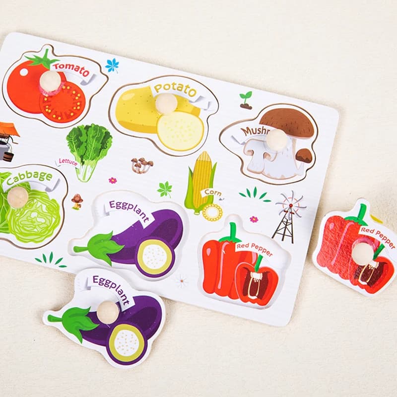  ﻿ مونتيسوري خشبية اليد انتزاع لوحات الطفل التعليمية الكرتون مركبة الحيوانات الفواكه ثلاثية الأبعاد الألغاز الاطفال التعليم المبكر اللعب TMZ ﻿ - 4