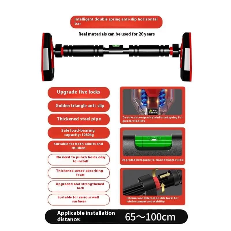 HUA Home Gym Pull-Up Bars Training Horizontal Bar Non-Slip Telescopic Chin Up Bar Fitness Training Bar Anti-Reversing Sit Up Bar - 5