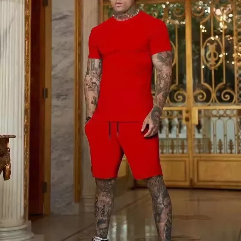 2025 Fashionable and casual summer outdoor sports suit men's breathable T-shirt shorts casual and fashionable two-piece set - 4