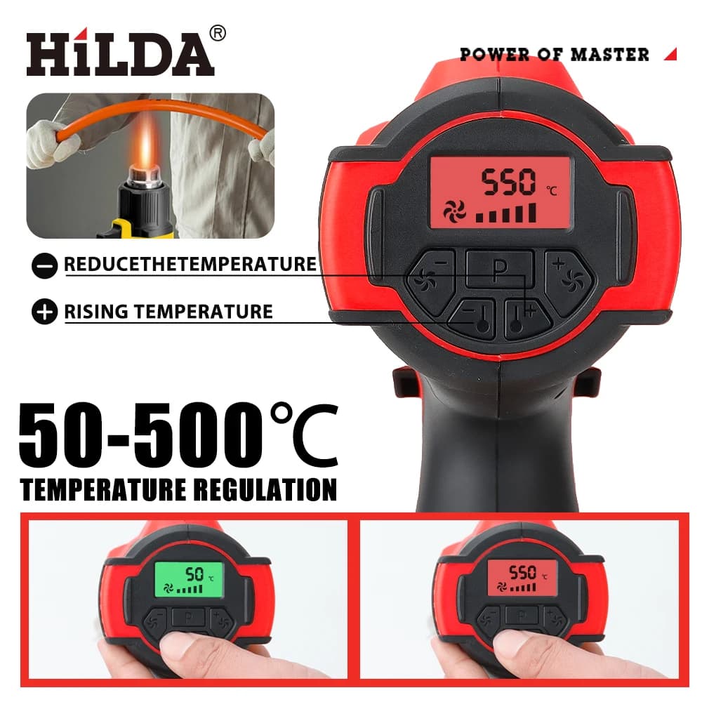مسدس هواء ساخن محمول يعمل بالبطارية من HILDA مع درجة حرارة قابلة للتعديل متوافق مع بطارية Makita 18V - 2