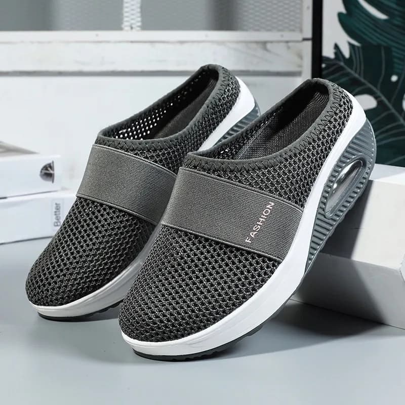 Real Air Cushion Women Mesh Wedge Slippers Premium Sandals Vintage Anti-slip Casual Mules Female Plus Size Platform Retro Shoes - 3