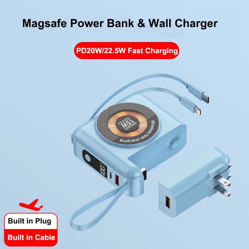 بنك طاقة Magsafe 20000 مللي أمبير، كابل قابل للإزالة، شاحن جداري 22.5 واط، مناسب لـ iPhone وXiaomi وSamsung