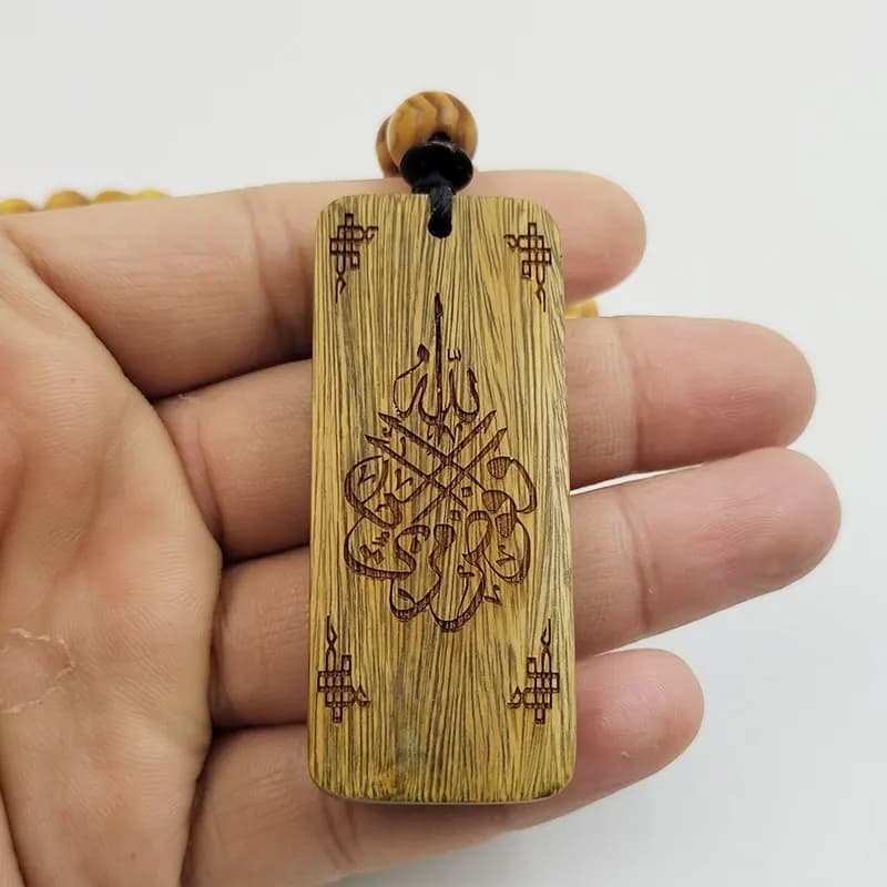 Natural beech Wood Tasbih 33 45 51 66 99 Man's Misbaha Prayer Beads With Arabic Sandalwood Tassel Pendant - 4