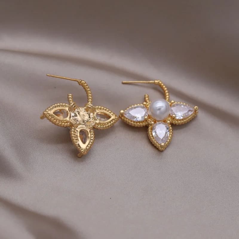 مجوهرات فرنسية تصميم جديد، أقراط لؤلؤ على شكل ورقة زيركون، مطلي بالذهب 16K، فاخرة، إكسسوارات أنيقة للحفلات النسائية - 4