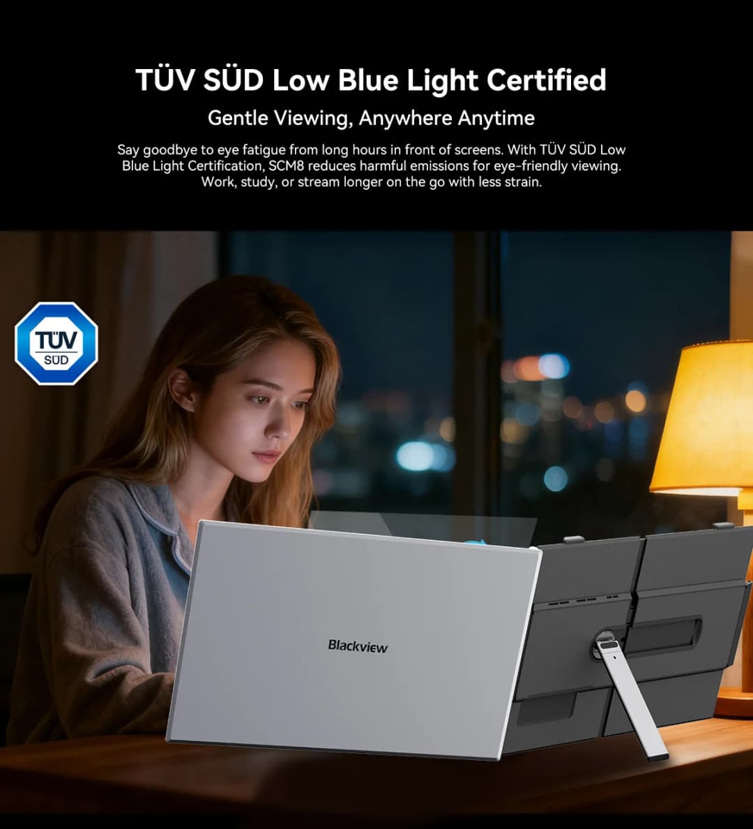 Blackview SCM8 15.3-Inch Portable Monitor 1200P HDR 16:10 Low Blue Light For XBox PS4 / 5 Switch Cell Phone PC Loptop Extension - 4