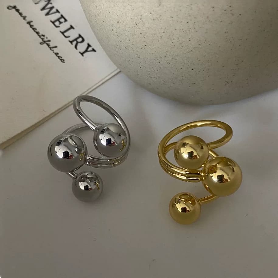 Exaggeration Punk Metal Personality Irregular Three-layer Design Ball-Shape Rings for Women Fashion Simple Adjustable Rings GIft - 3