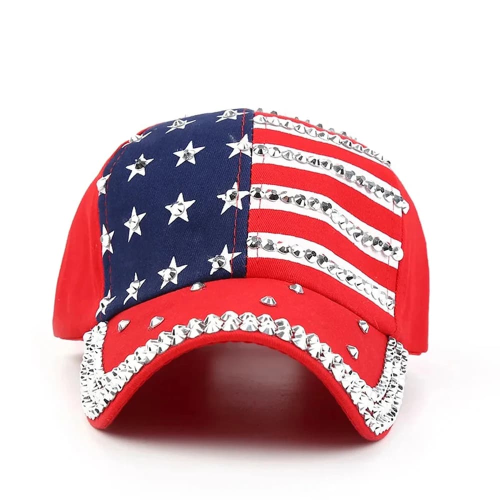 Men Women Baseball Cap USA Flag Diamond Rivet Brand Snapback  Unisex Adjustable Rap Rock Hats Fashion Gorras - 3