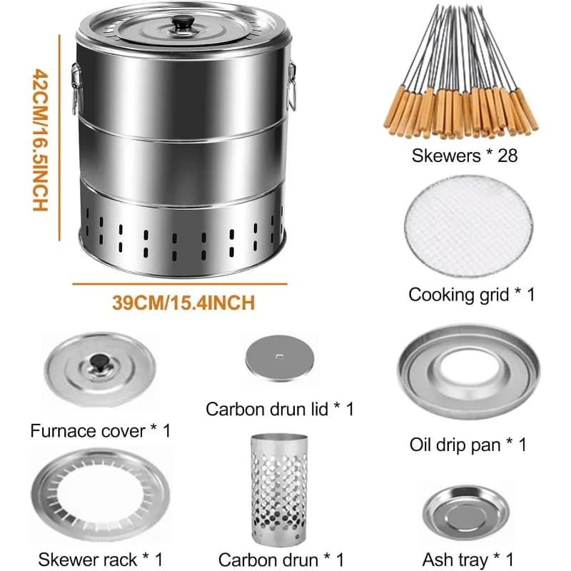 الفولاذ المقاوم للصدأ التفاف حول شواية شواية فحم دخاني شواء الطبخ صر المحمولة فرن التخييم أدوات الشواء المنزلية - 3