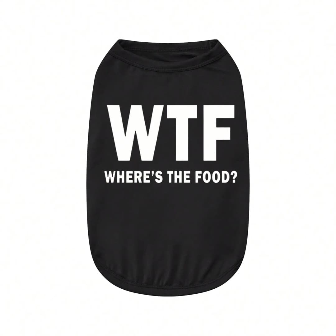 1pc Letter Print Dog Vest Tank Top, Featuring A Playful 'Where's The Food' Back Print - 2