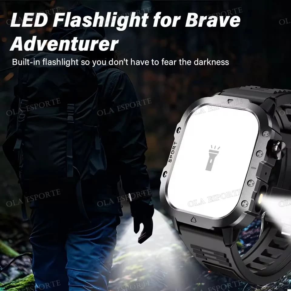 Rugged Military Outdoor Sports Smart Watch Health Monitoring Voice Assistant Bluetooth Call LED Flashlight 2026 NEW Smartwatch - 5
