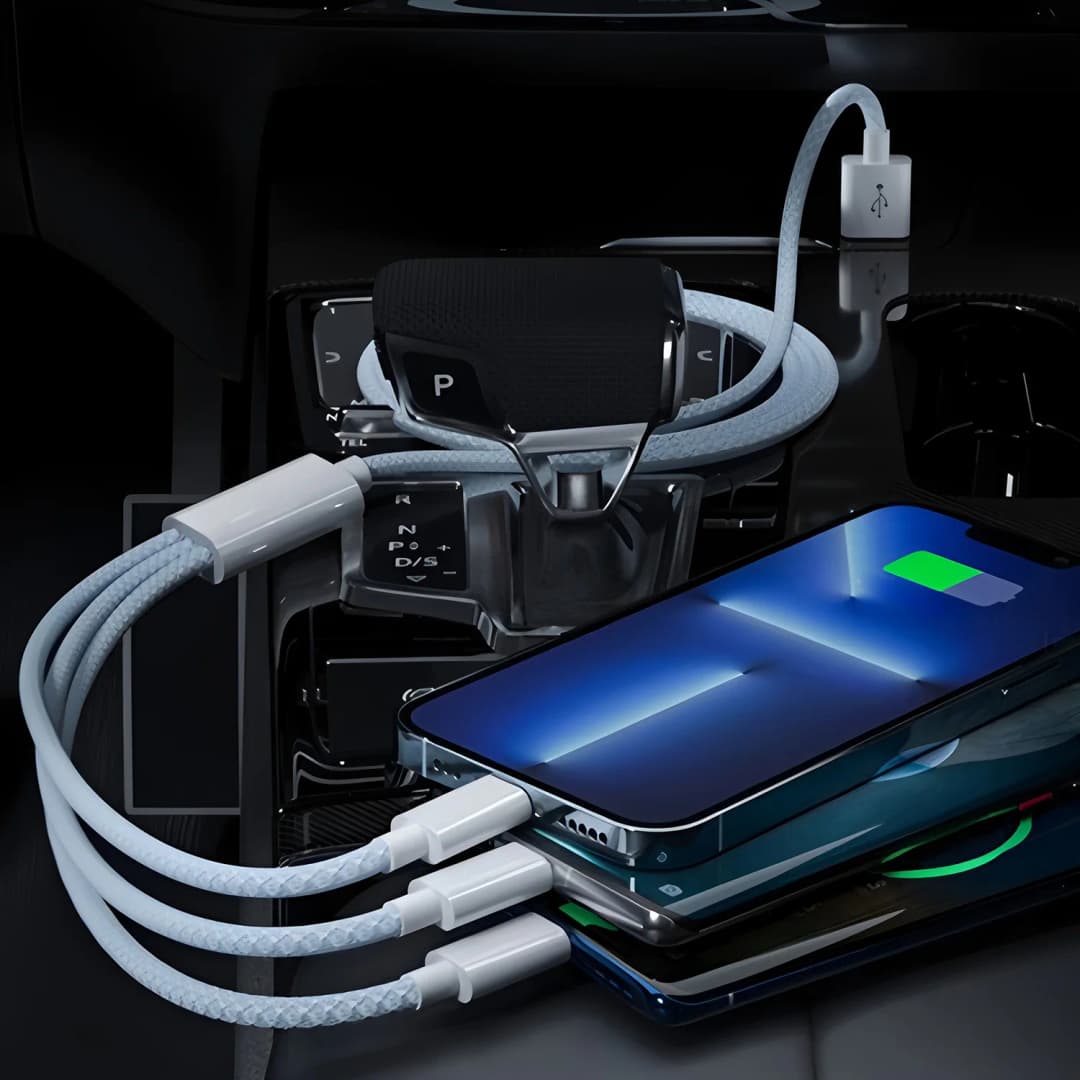 240W 3-in-1 USB-C & Micro USB Fast Charger for iPhone Samsung Xiaomi Poco - High Speed Multi-Device Cable - 5