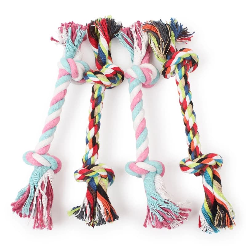 Random Color Pet Dog Toy Bite Rope Double Knot Cotton Rope Funny Cat Toy Bite Resistant and Sharp Teeth Pet Supplies Puppy Toys - 4