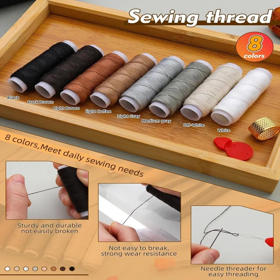 مجموعة أدوات خياطة جلدية من KRABALL مع إبر يدوية وخيط مشمع، مثالية لأريكة السيارة والأحذية والحقائب - 3