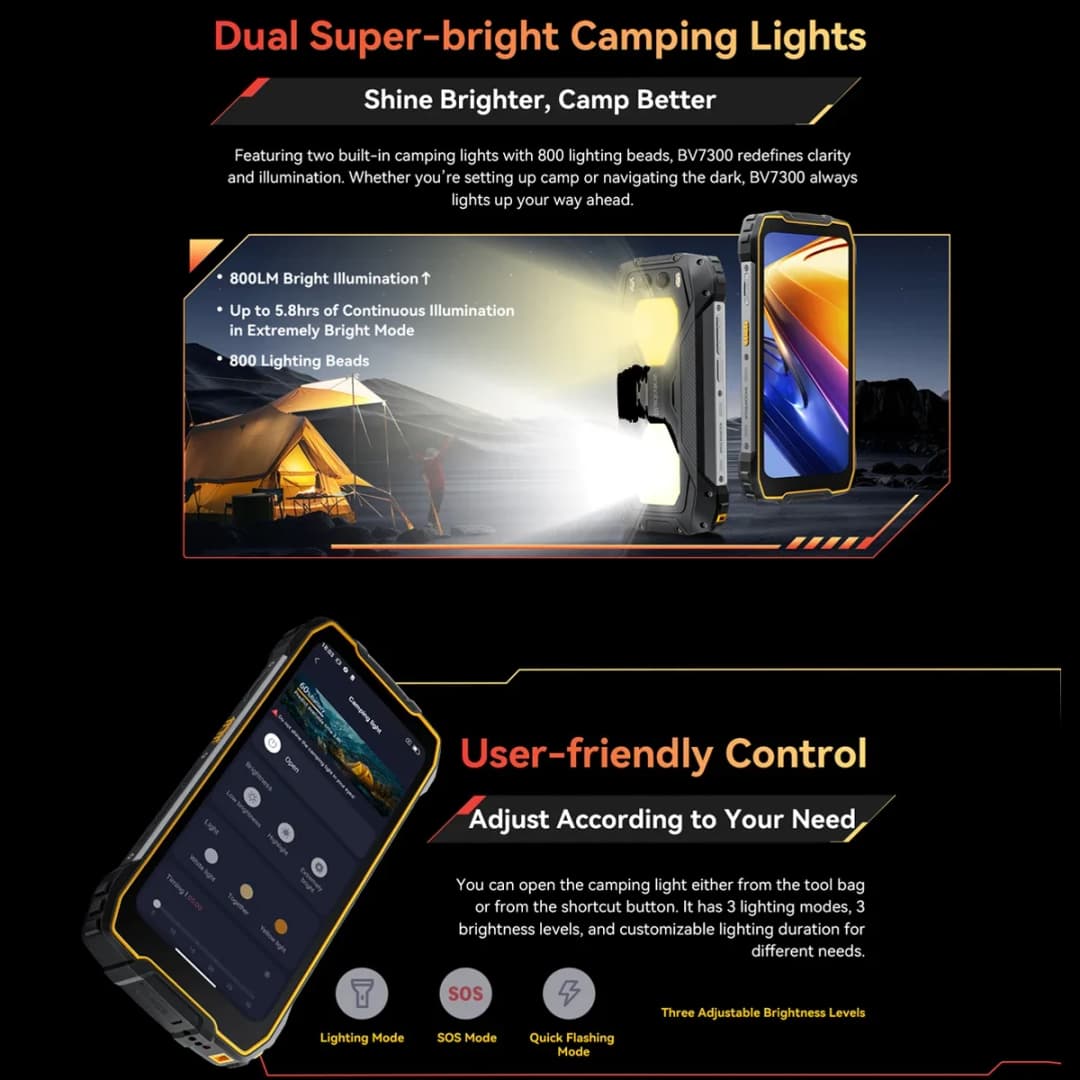 Blackview BV7300 Rugged Phone 18GB(6+12) 256GB Dual Camping Lights Call Phone Helio G81 Octa Core 15000mAh Smartphone Android 14 - 5