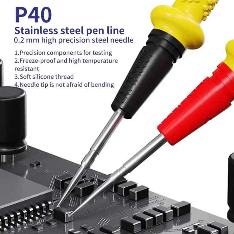 MECHANIC P40 Stainless Steel Probe Test Lead Wire 0.2mm High Precision Needle 1000V 20A for Multimeter Universal Tester Pen Tool - 2