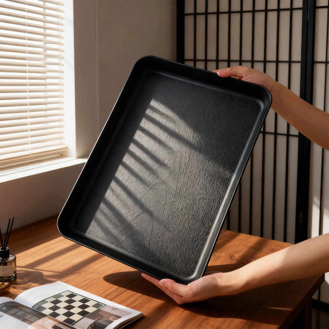 صينية تخزين بلاستيكية عميقة متعددة الوظائف صينية فاكهة مستطيلة طبق كعك وحلويات منظم مطبخ صينية تقديم طعام - 3