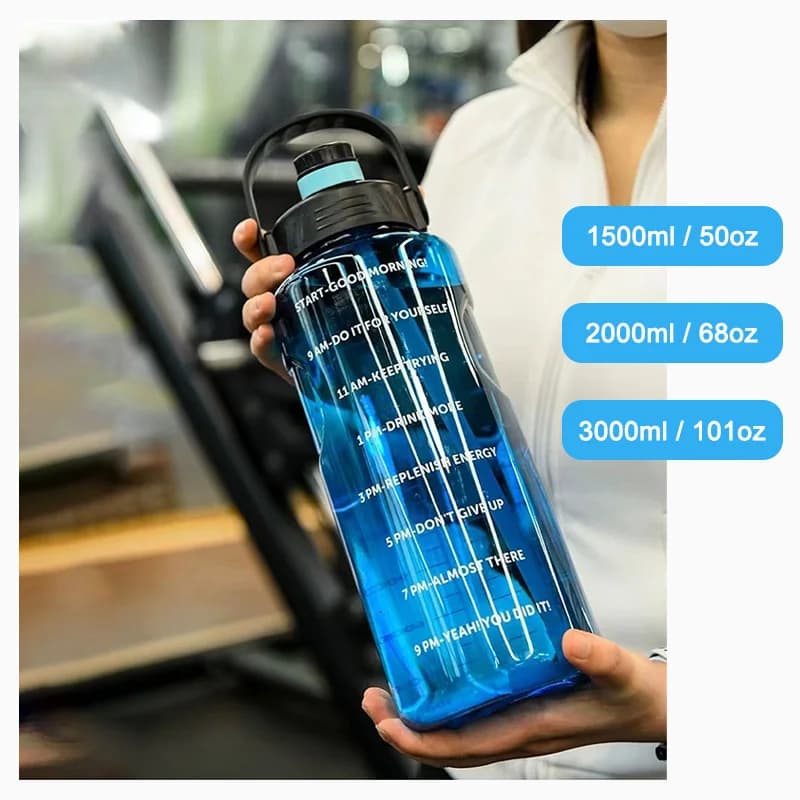 زجاجة ماء رياضية LUSQI 1.5L/2L/3L سعة كبيرة كوب بلاستيك مقاوم للتسرب مع قشة وعلامة وقت للمنزل والرياضة الخارجية - 4