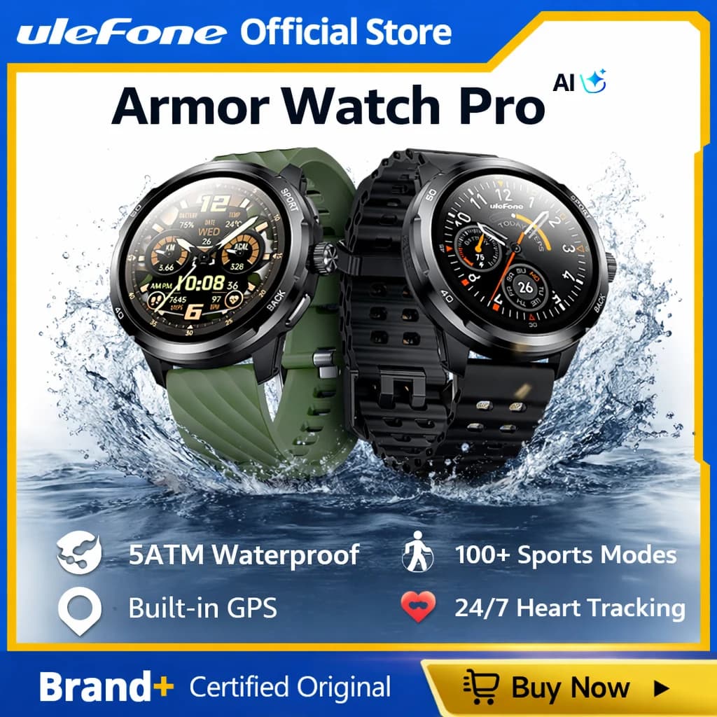 ساعة Ulefone Armor Watch Pro الذكية بشاشة AMOLED مقاس 1.5 بوصة، مع نظام تحديد المواقع المدمج، ومراقب لمعدل ضربات القلب، ساعة رياضية ذكية للرجال والنساء