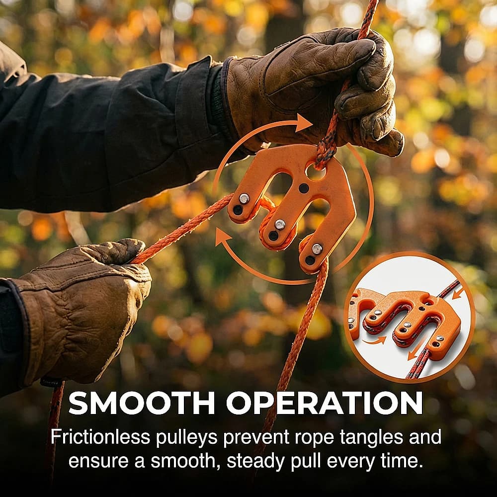 4:1 Mechanical Advantage Pulley Hoist System Heavy Duty Block and Tackle Bear Bag Game Hanger Rope Gear for Outdoor Hunting - 4