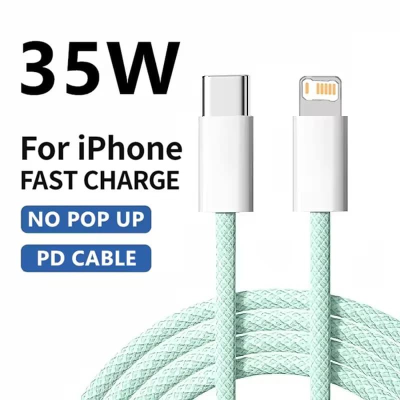 1m 2mPD Braided 35W Fast Charge Cable For iPhone 13 14 Pro Max 11 12 mini X XR XS Max 7 8 Plus Quick Charging USB-C Data Cables - 6