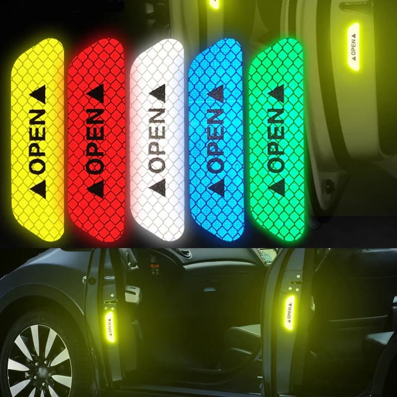 Universal Car Door Sticker Night Reflective Safety Opening Warning Reflector Tape Decal 4Pcs Per Set Accessories
