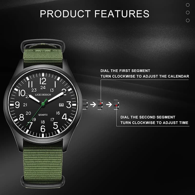 LIGE Fashion Mens Watches Luminous Hands Clock Luxury Military Sports Date Quartz Wristwatch Men Casual Nylon Watch Reloj Hombre - 3