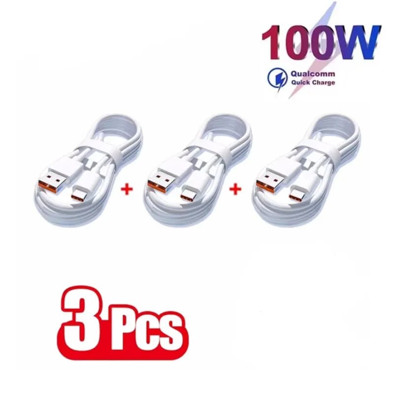 3PCS 6A 100W Type C Super Fast Charging Cable Data Cord For Samsung Huawei Xiaomi Redmi Quick Charing USB C Cables