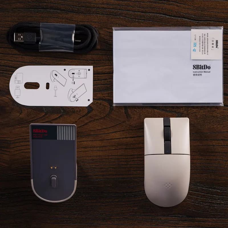 8BitDo Retro R8 Mouse with PAW 3395 Optical Sensor DPI 26K, Wireless 4K Polling Mouse with Charging Dock - N Edition - 3