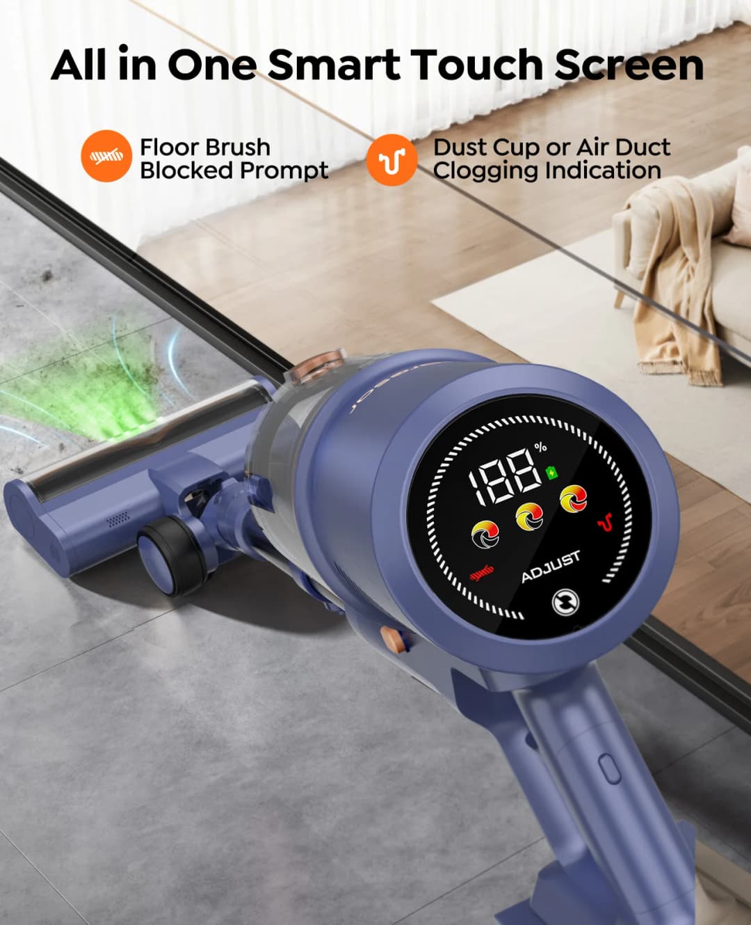 مكنسة كهربائية لاسلكية فائقة القوة Laresar V11 بقدرة 650 واط و75000 باسكال، ووقت تشغيل طويل يصل إلى 90 دقيقة، وبطارية قابلة للإزالة وشاشة ذكية - 4