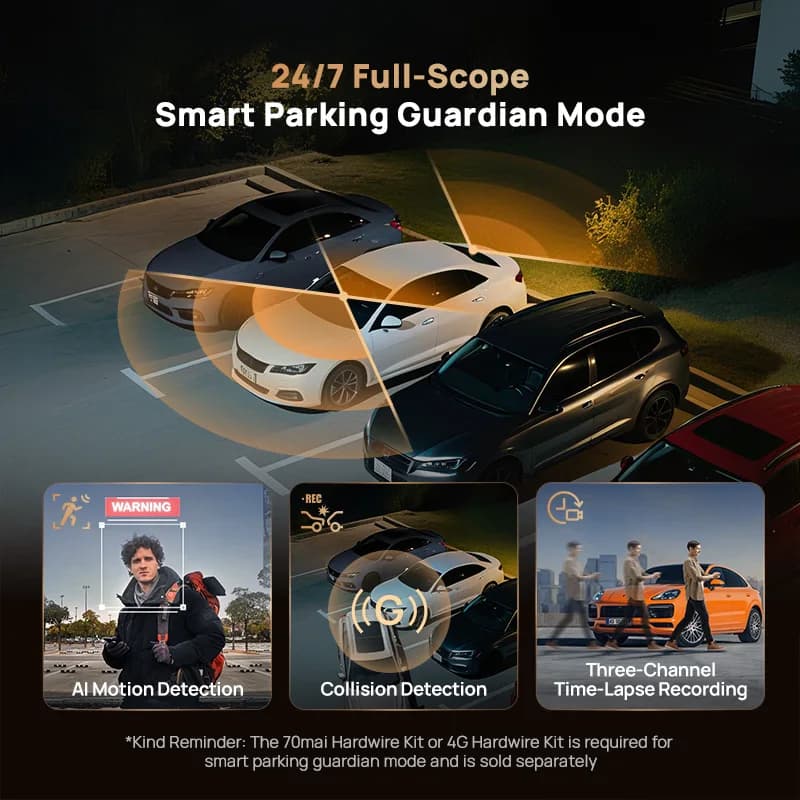 70mai كاميرا سيارة 4K T800 3 قنوات HDR سوبر كاباسيتور WiFi 6 تحكم صوتي متوافق مع 4G شاشة GPS إصدار عالمي - 3