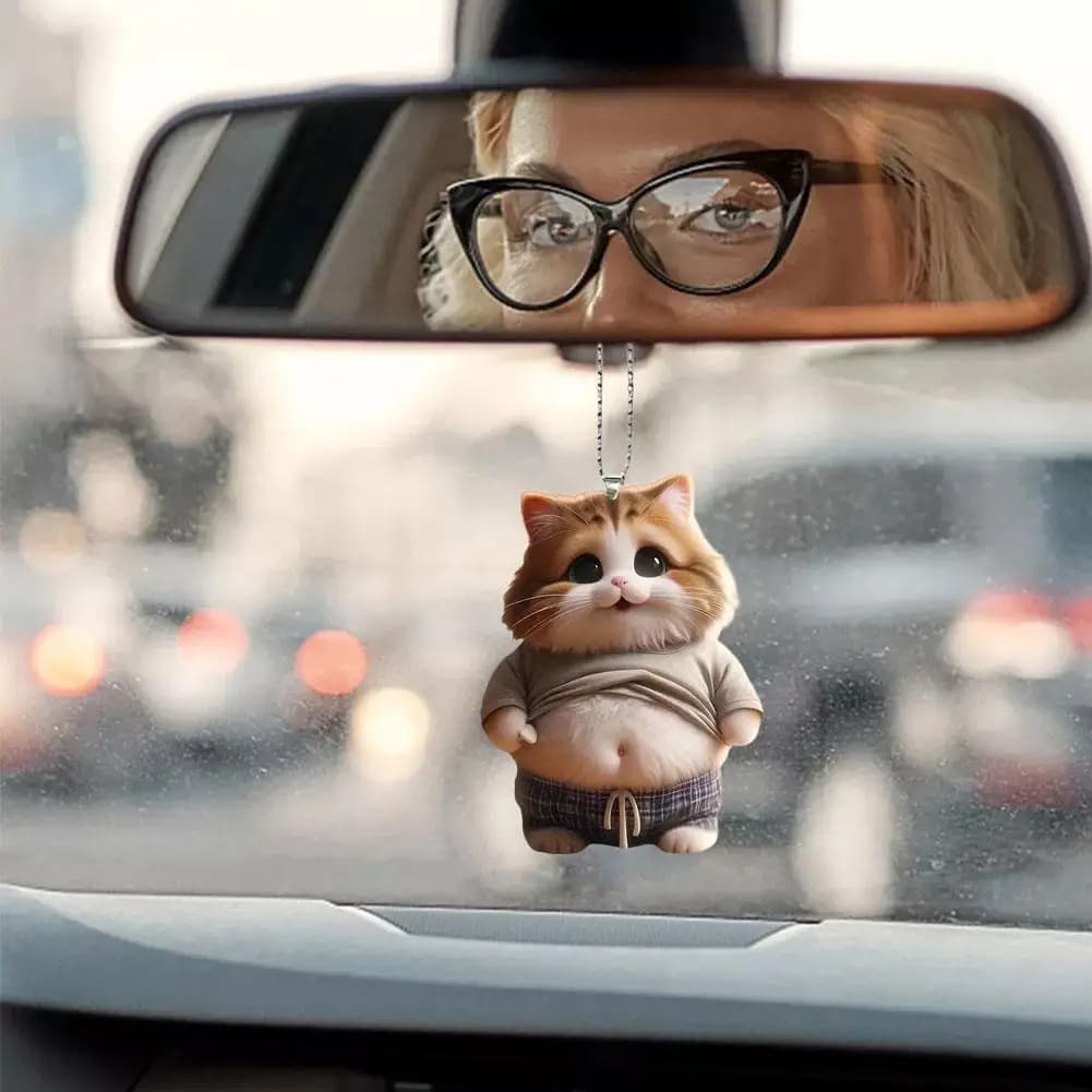 سلسلة مفاتيح جرو سمين مسطحة من الأكريليك على شكل كلب كرتوني زينة مرآة سيارة حقائب ظهر قلادة معلقة لديكور المنزل - 4