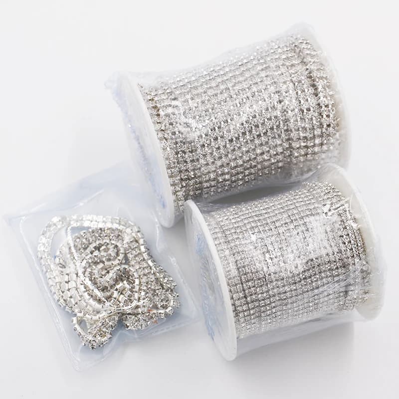New Multi-row clear white rhinestones chain silver base glass crystal cup chain diy Frame/phone case/bag/clothing accessories - 5