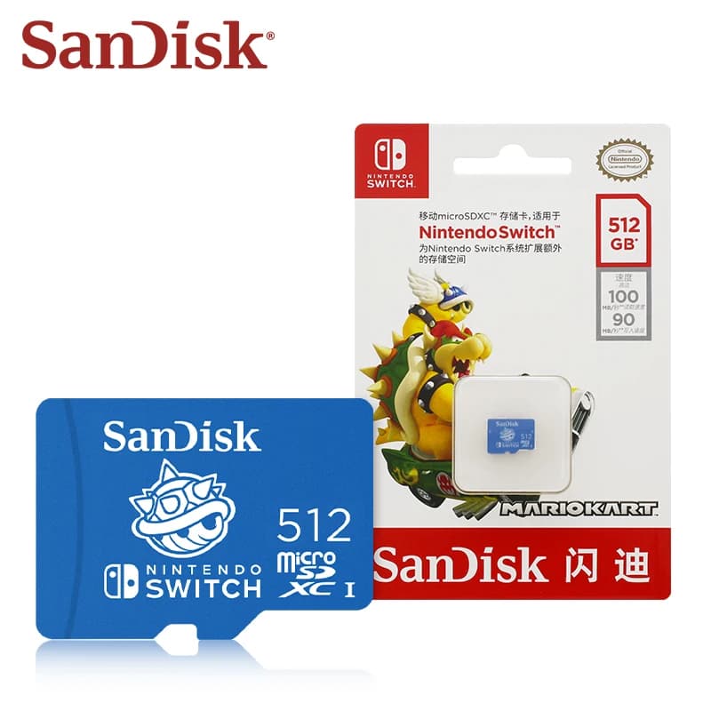 بطاقة ذاكرة SanDisk Micro sd بسعة 64 جيجابايت microSDXC لتخزين ألعاب Nintendo Switch، بسعة 128 جيجابايت و256 جيجابايت، بسرعة تصل إلى 100 ميجابايت/ثانية، بطاقة ذاكرة Switch بسعة 512 جيجابايت - 4