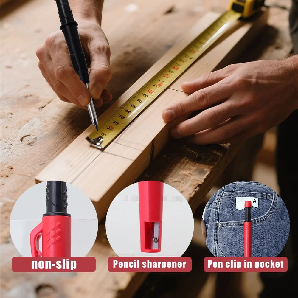 5Pcs/Set Solid Carpenter Pencil Set 2.8mm Deep Hole Mechanical Pencil Marker With Built in Sharpener For Woodworking Architect - 6