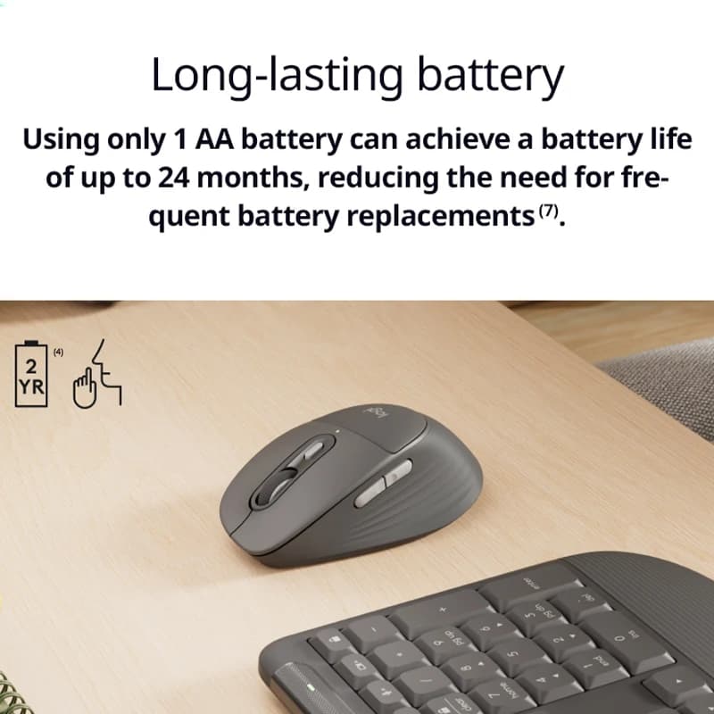 ماوس Logitech M850L لاسلكي، تصميم مريح، مستقبل USB 2.4G، نقرة صامتة، ماوس مكتبي للكمبيوتر المحمول والسطح المكتب - 6